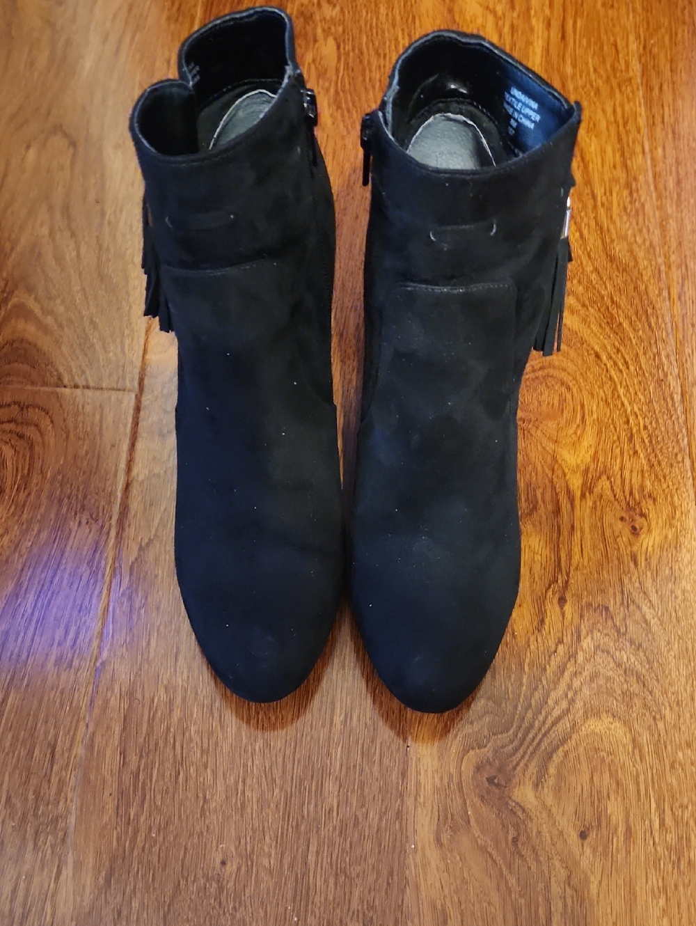 Unisa Black Suede Ankle Booties with Side Tassel